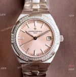 Grade 1 Replica Vacheron Constantin Women's Overseas 36mm Watch 1205V Stainless steel Pink Dial